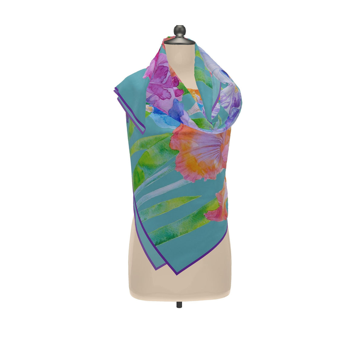 Scarf "Irises" turquoise