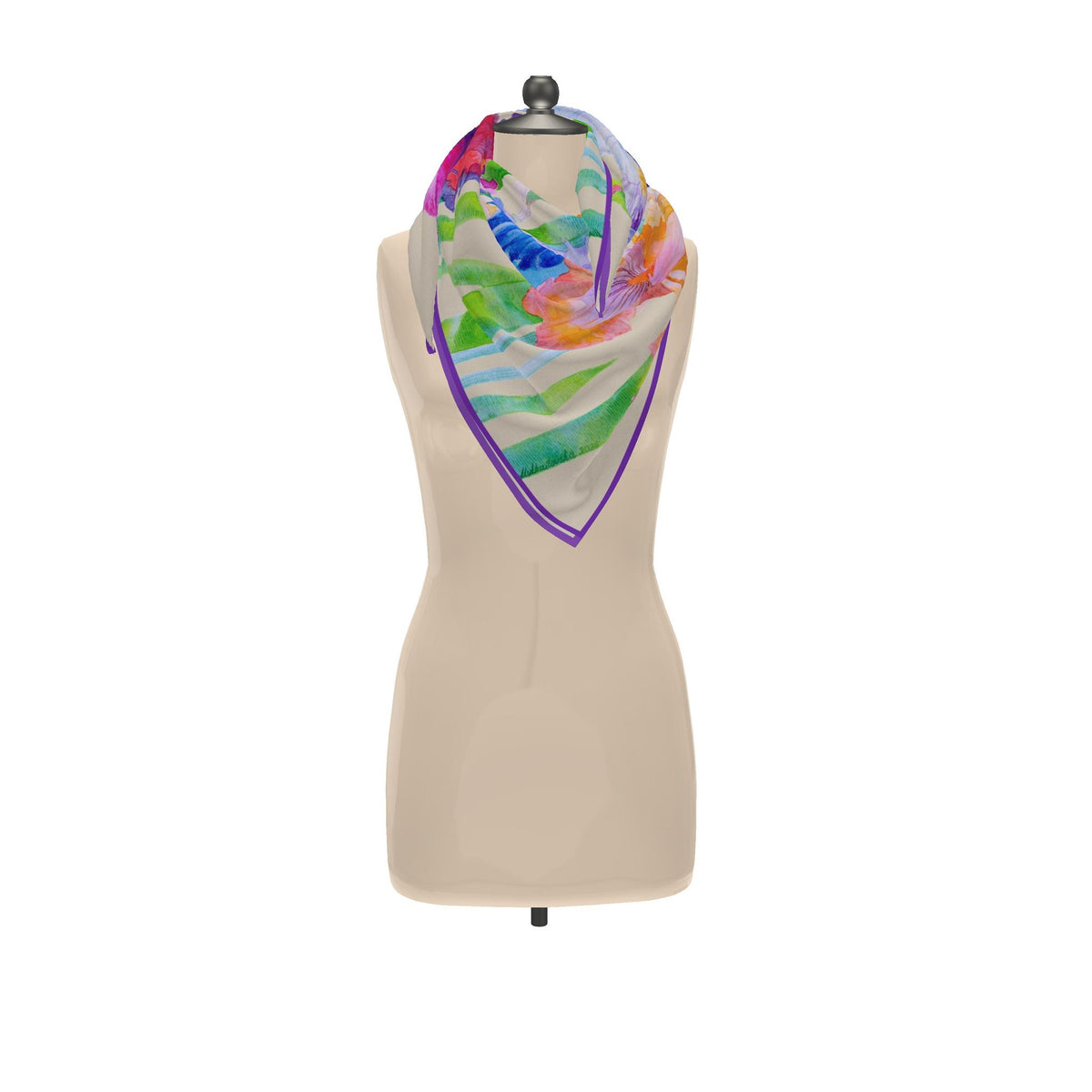 Scarf  with Watercolour Print Irises | Beige