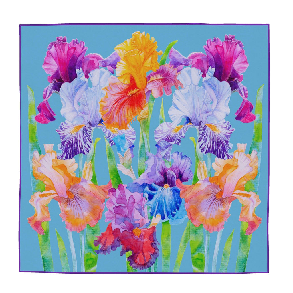Scarf with Floral Print “Irises”| Blue color