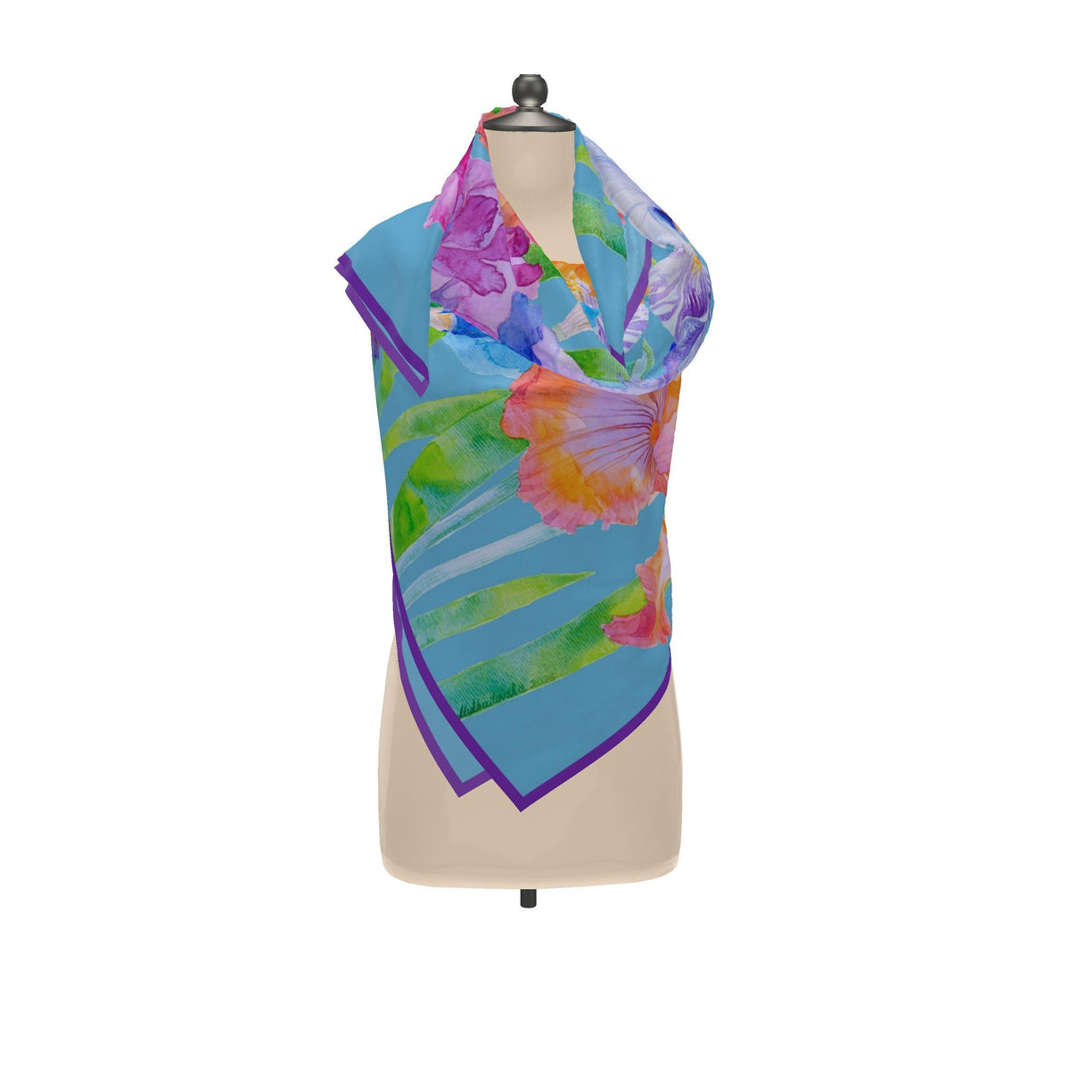 Scarf with Floral Print “Irises”| Blue color