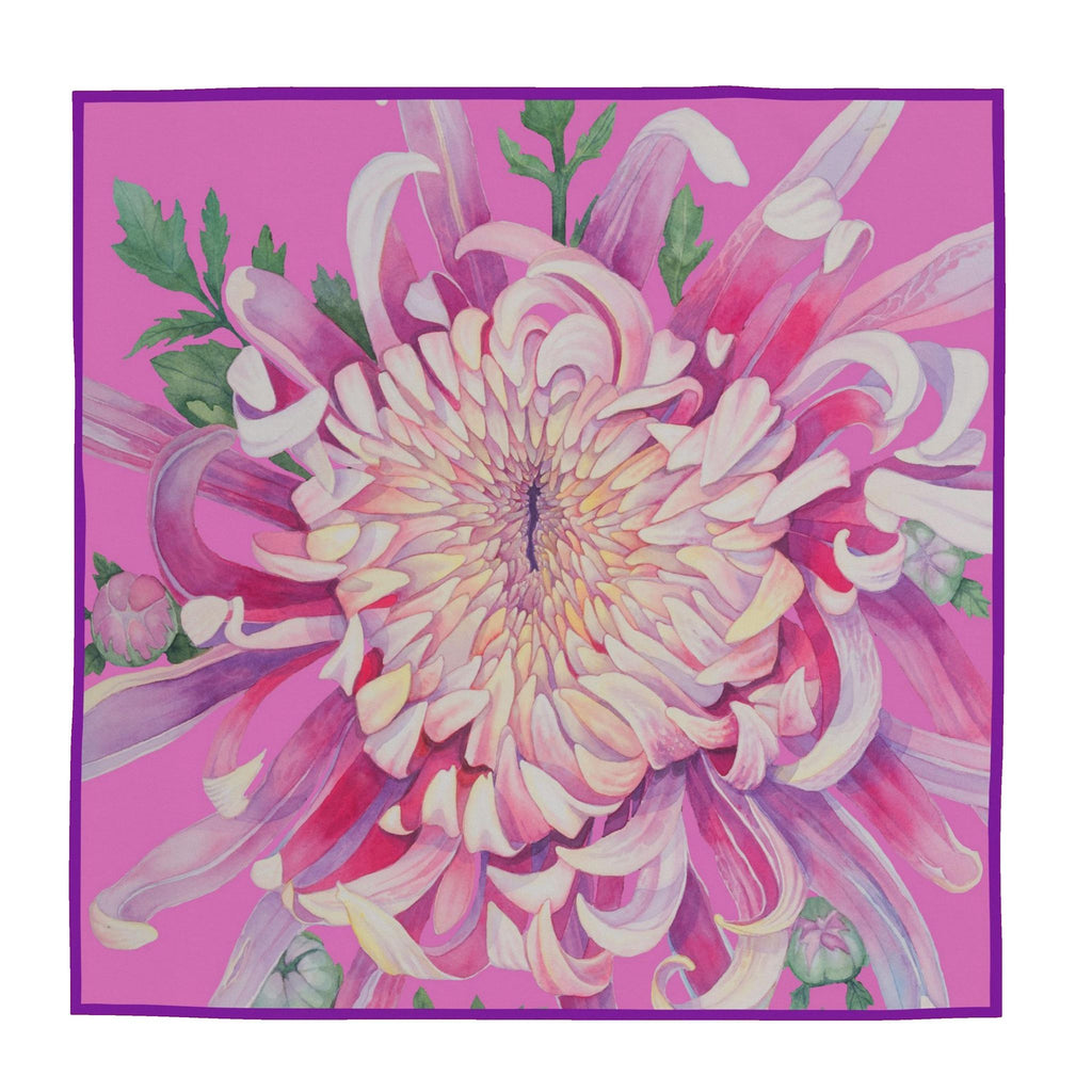 Flower Silk Scarf Dahlia | Pink Color