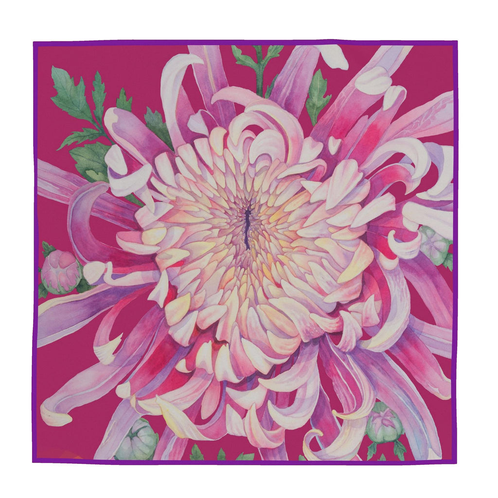 Flower Silk Scarf Dahlia | Pink Red Color