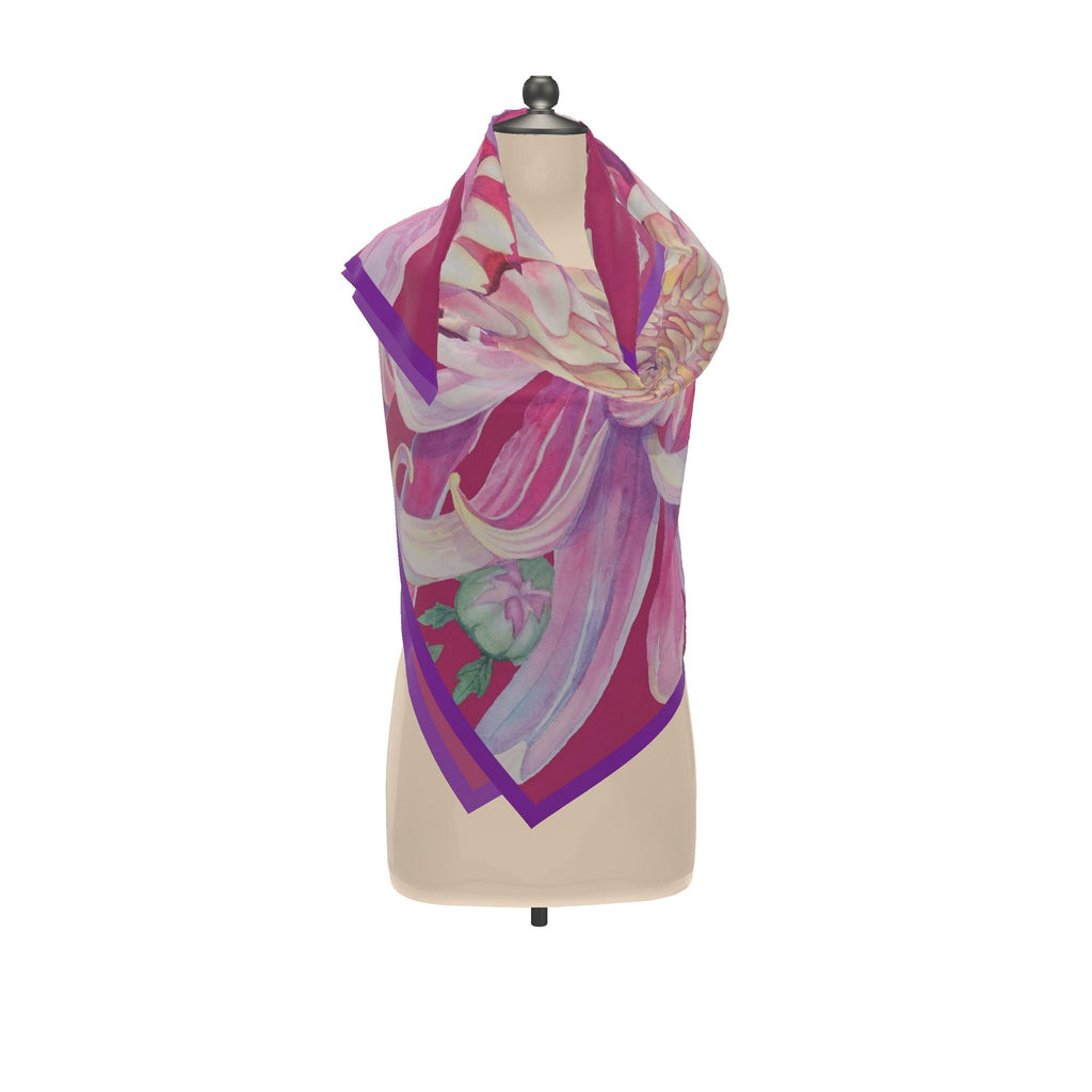 Flower Silk Scarf Dahlia | Pink Red Color