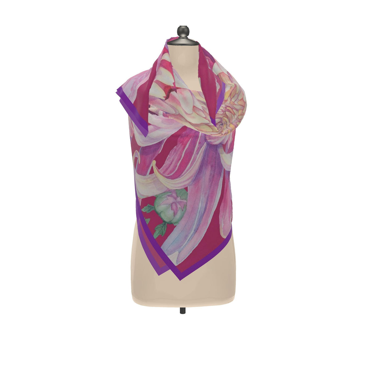 Flower Silk Scarf Dahlia | Pink Red Color