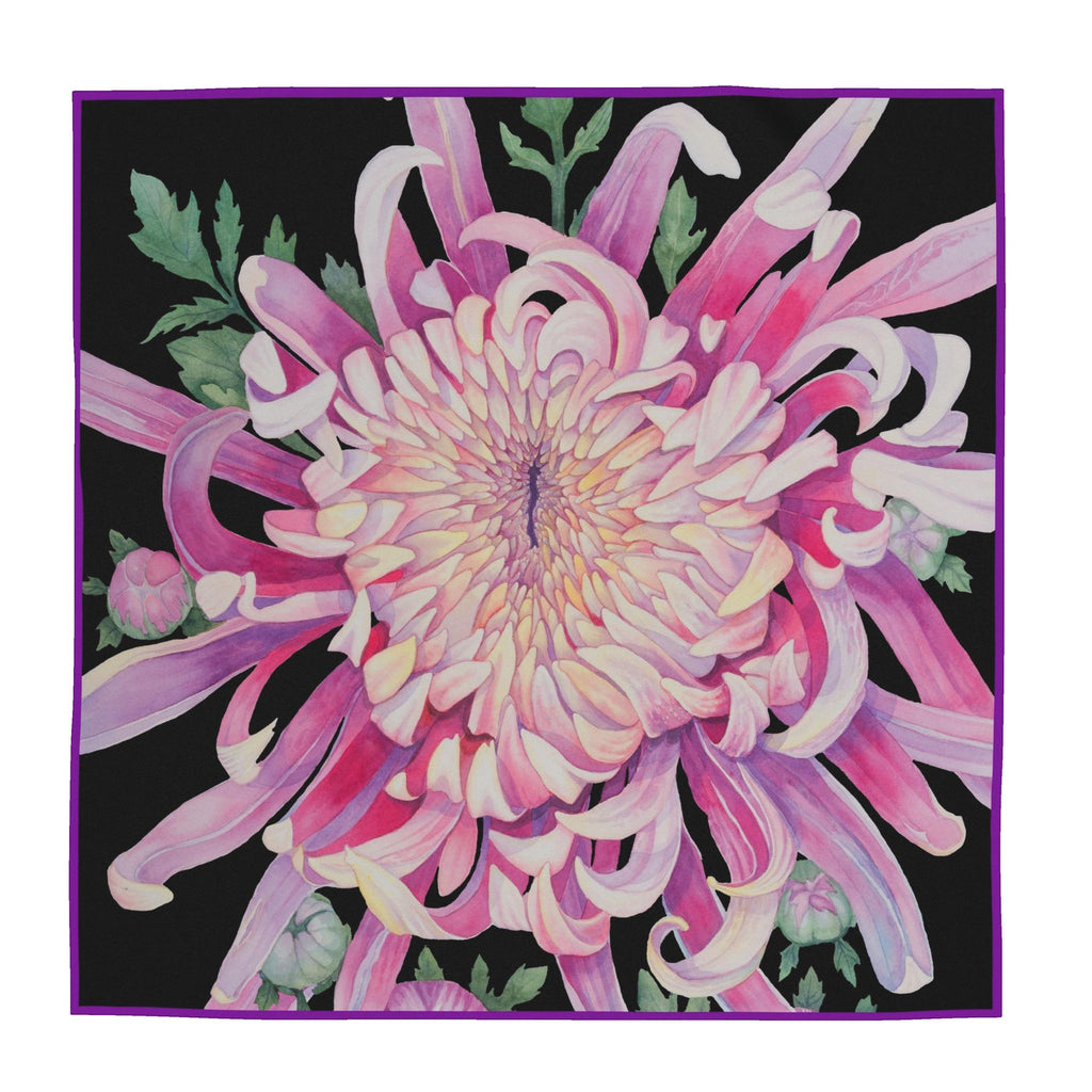 Flower Silk Scarf Dahlia | Black Color