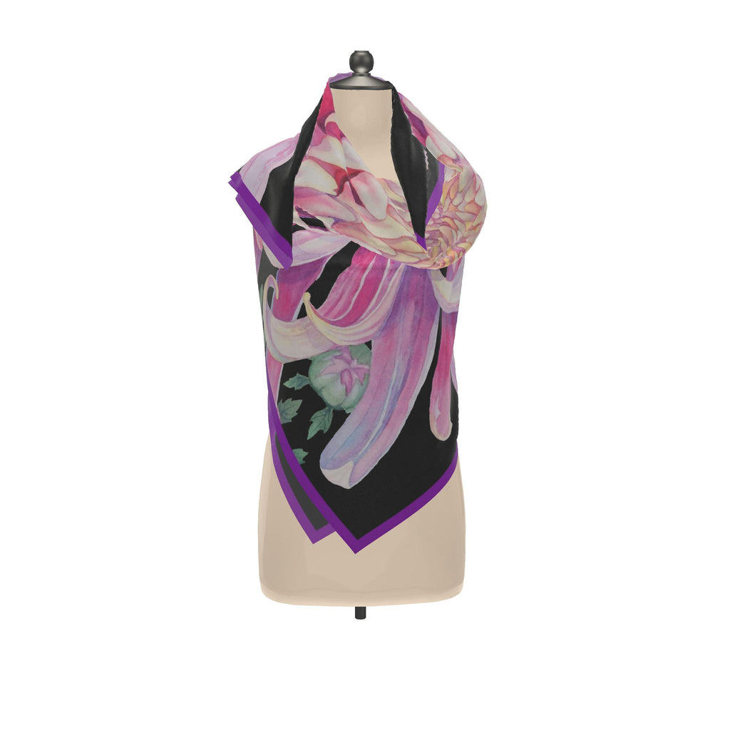 Flower Silk Scarf Dahlia | Black Color