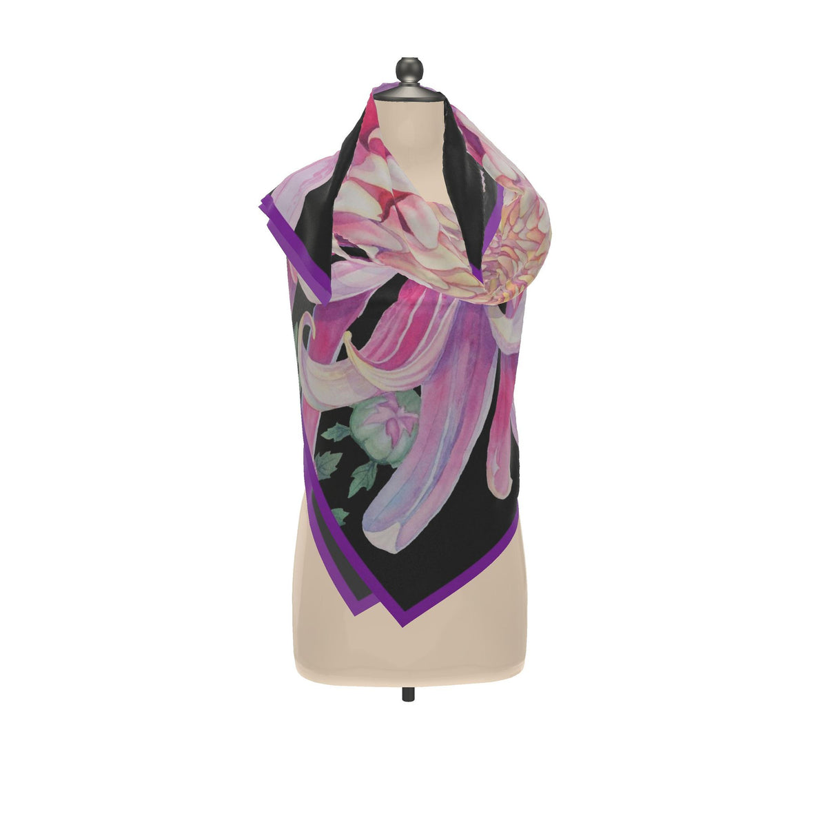 Flower Silk Scarf Dahlia | Black Color