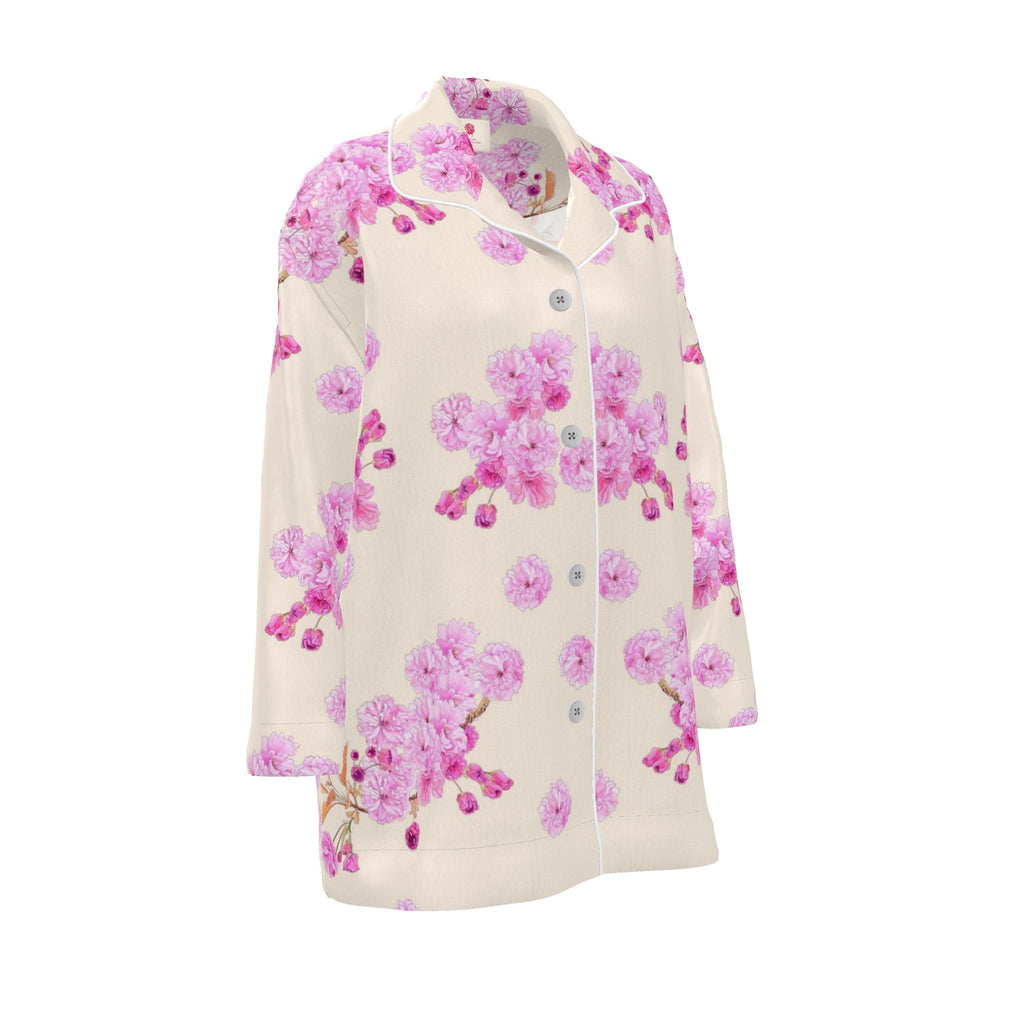 Silk Pajama Shirt Sakura | Beige and Pink Color