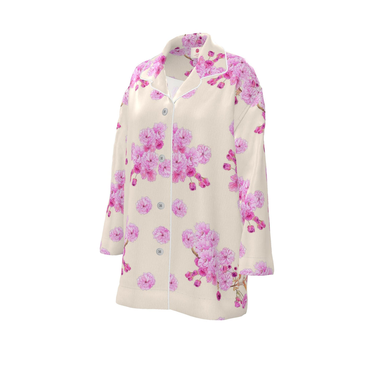 Silk Pajama Shirt Sakura | Beige and Pink Color