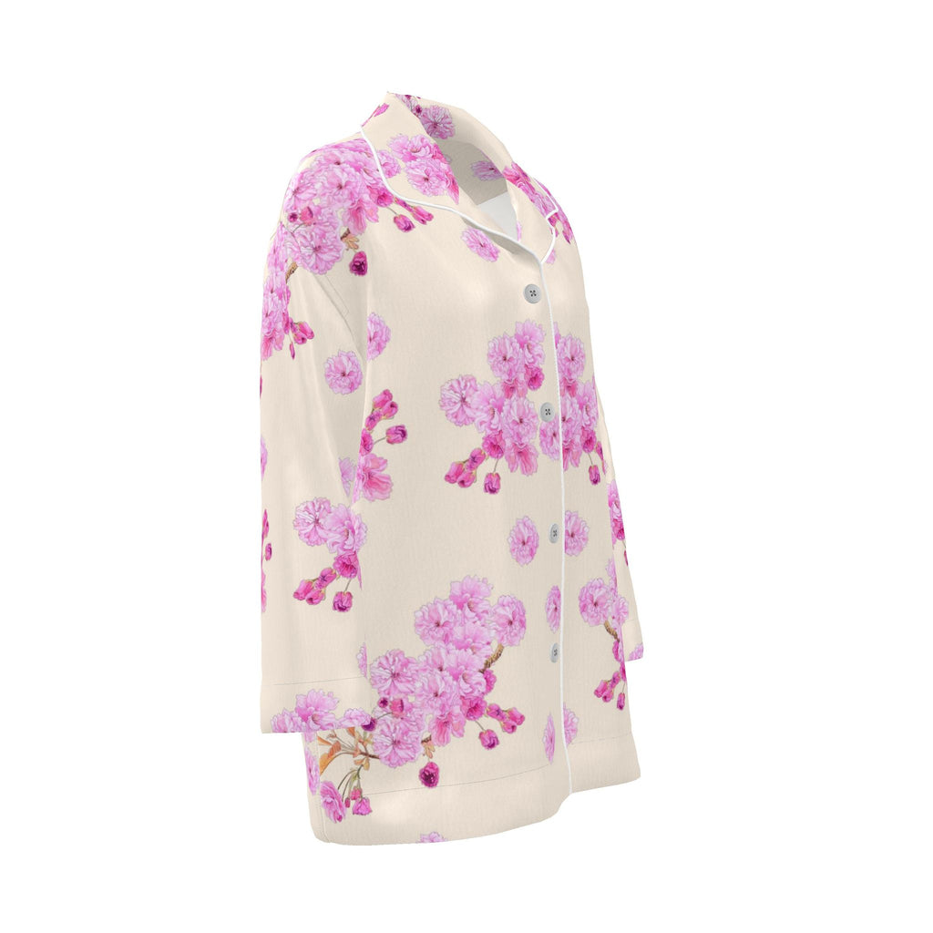Silk Pajama Shirt Sakura | Beige and Pink Color