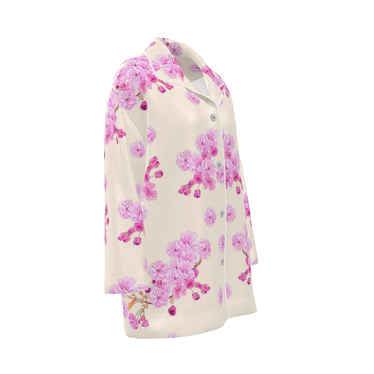 Silk Pajama Shirt Sakura | Beige and Pink Color
