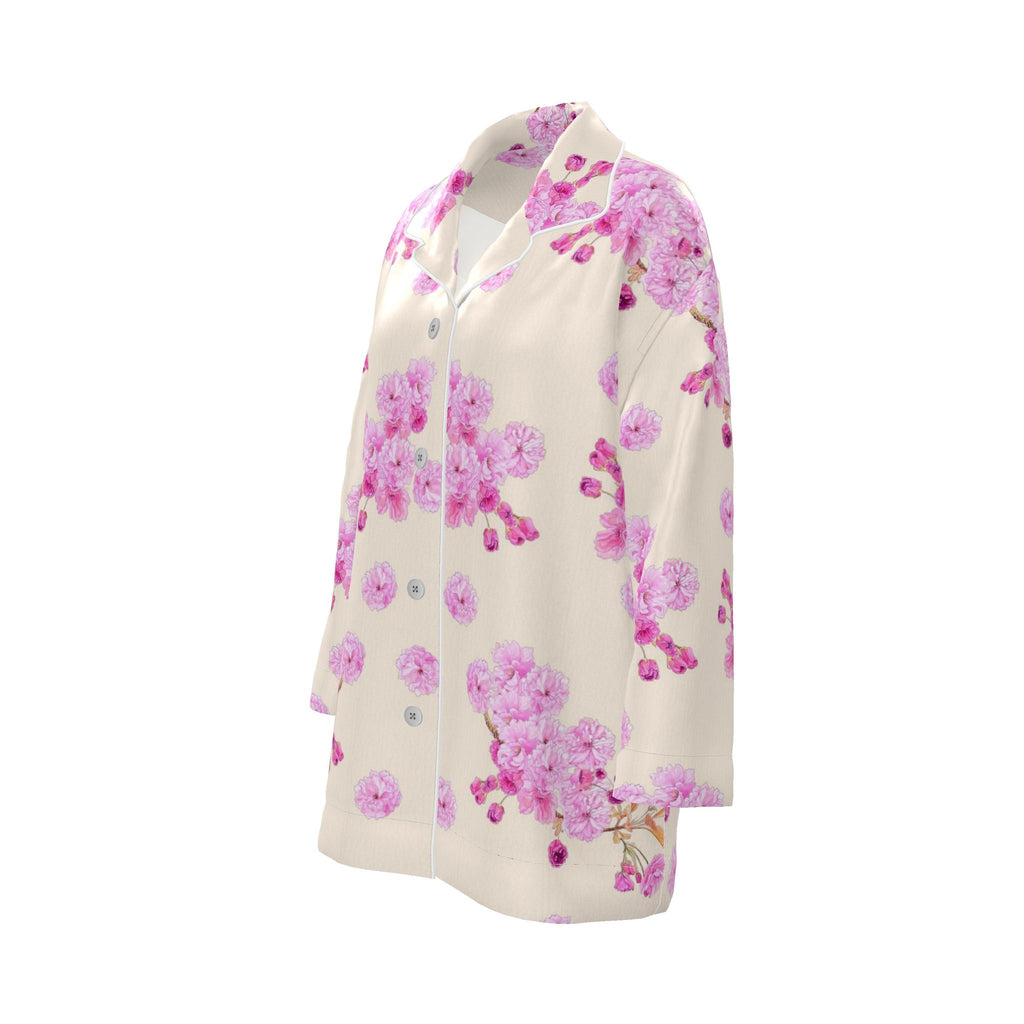 Silk Pajama Shirt Sakura | Beige and Pink Color