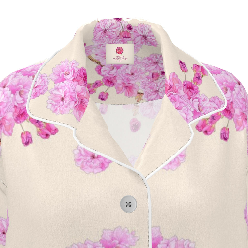 Silk Pajama Shirt Sakura | Beige and Pink Color