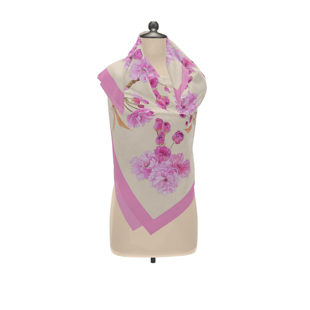 Patterned Silk Scarf Sakura | Pink and Beige Color