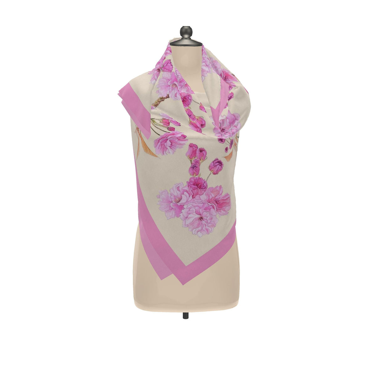 Patterned Silk Scarf Sakura | Pink and Beige Color