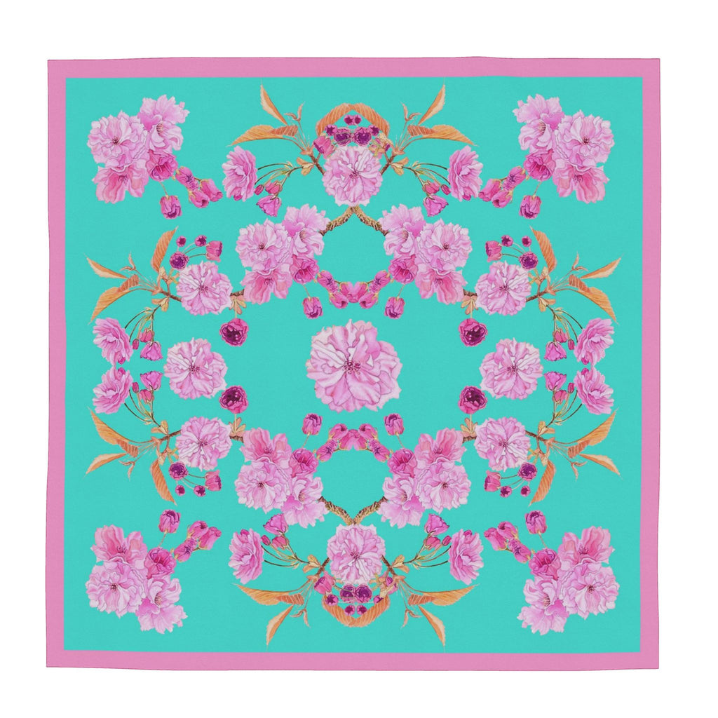 Patterned Silk Scarf Sakura | Pink and Turquoise Color