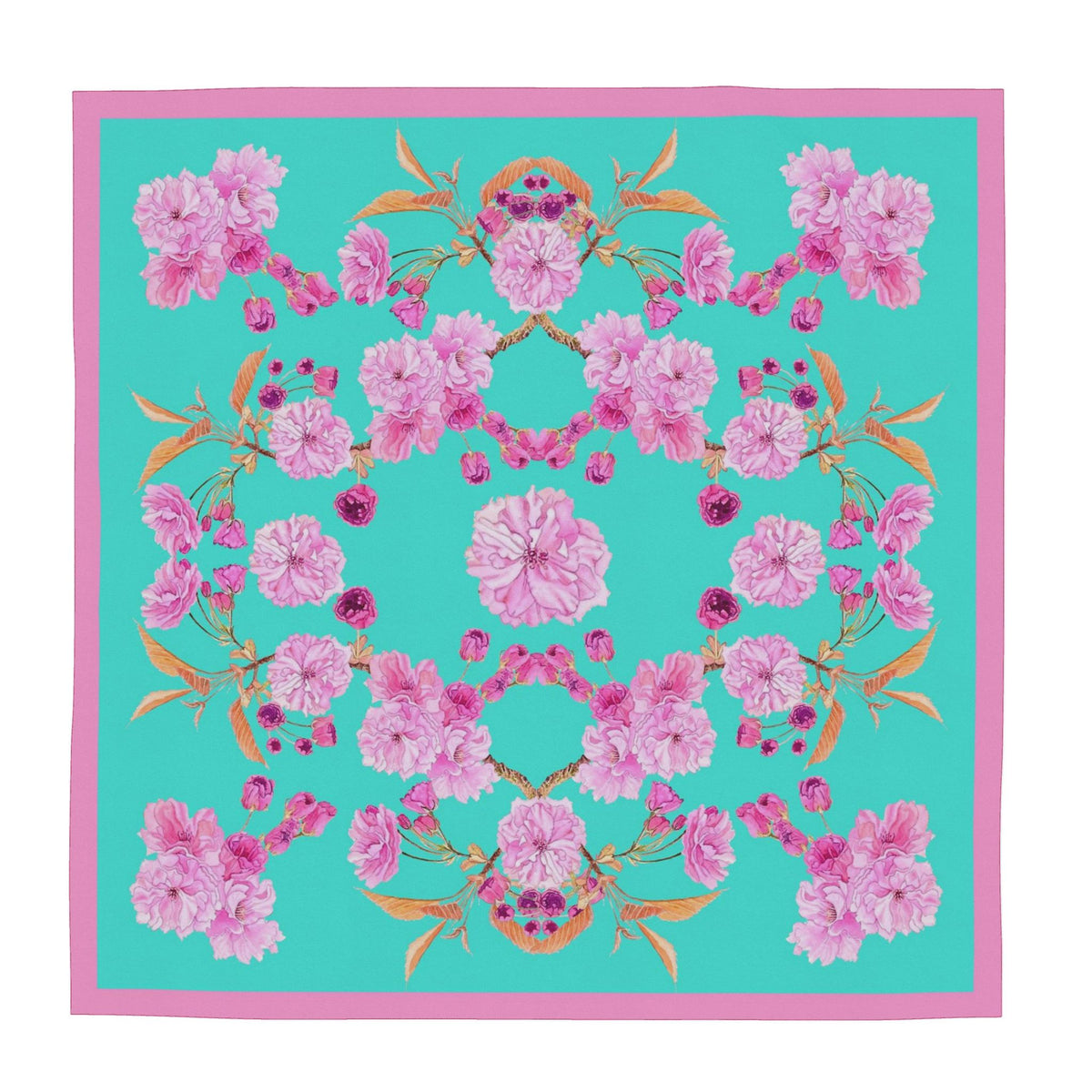 Patterned Silk Scarf Sakura | Pink and Turquoise Color