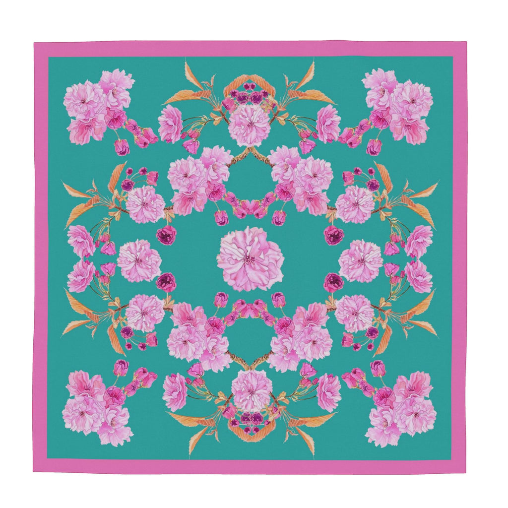 Patterned Silk Scarf Sakura | Pink and Green Color