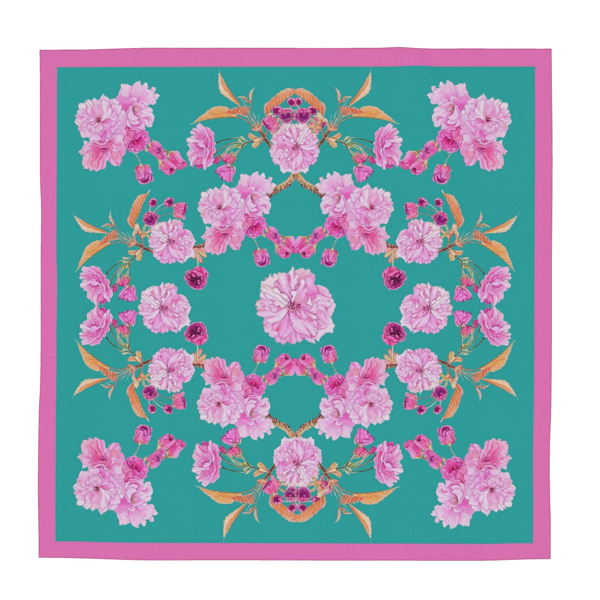 Patterned Silk Scarf Sakura | Pink and Green Color