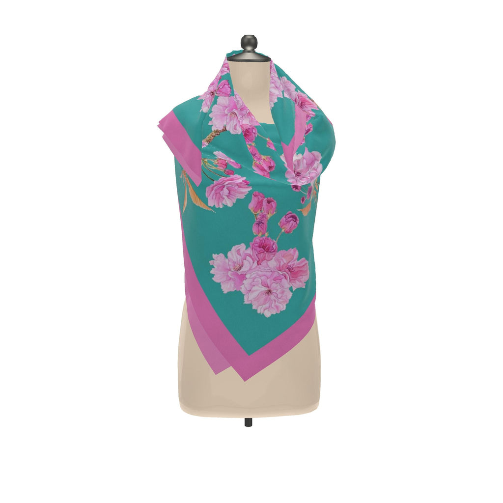 Patterned Silk Scarf Sakura | Pink and Green Color