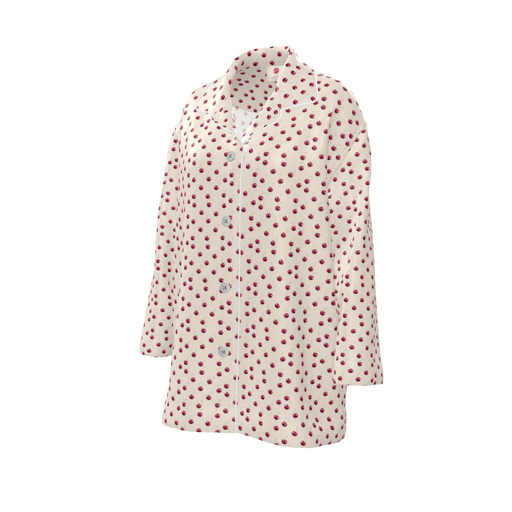 Silk Pajama Shirt Cherry | Beige and Red Color