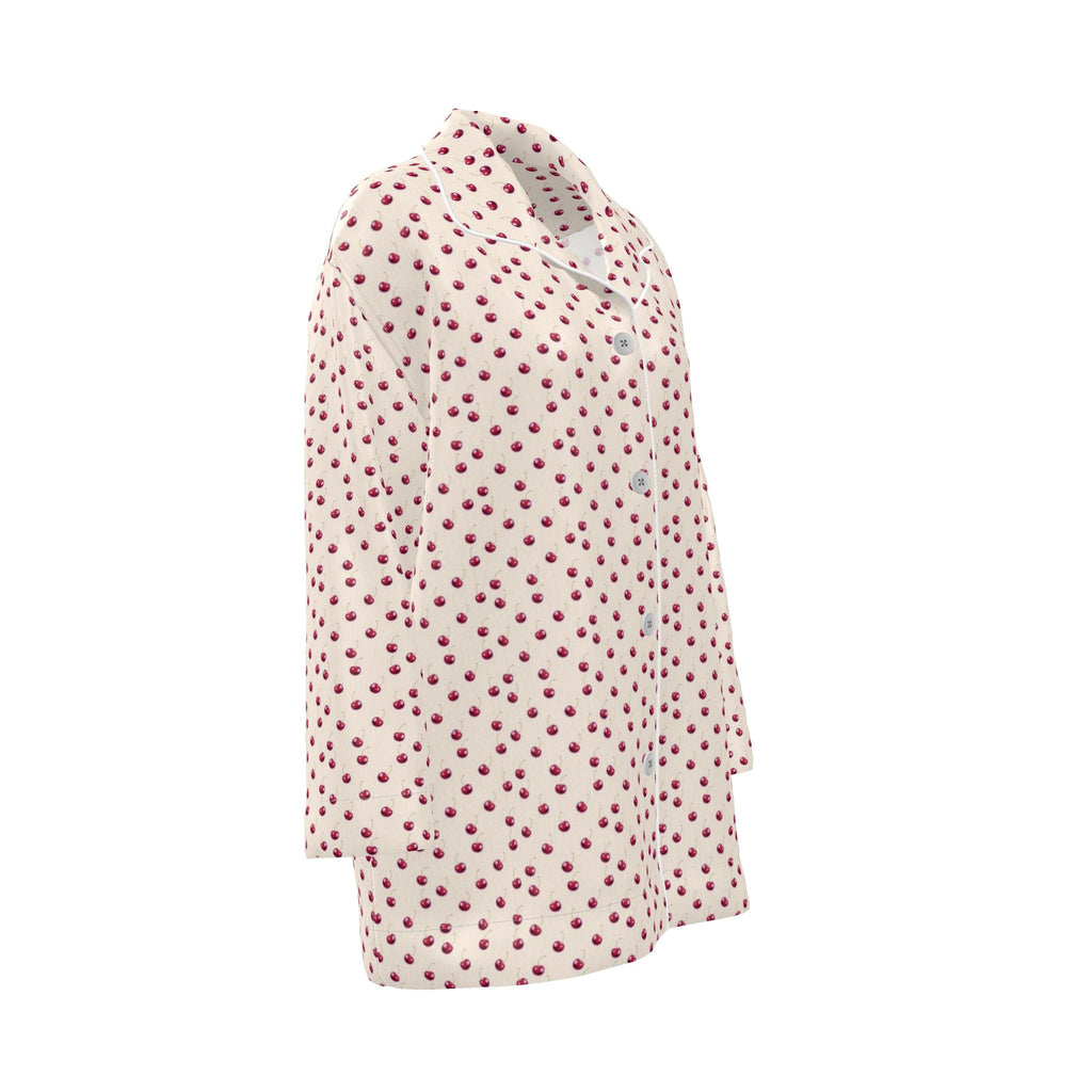 Silk Pajama Shirt Cherry | Beige and Red Color