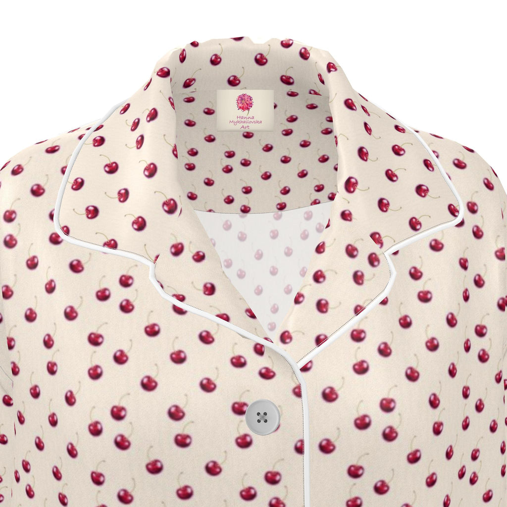 Silk Pajama Shirt Cherry | Beige and Red Color