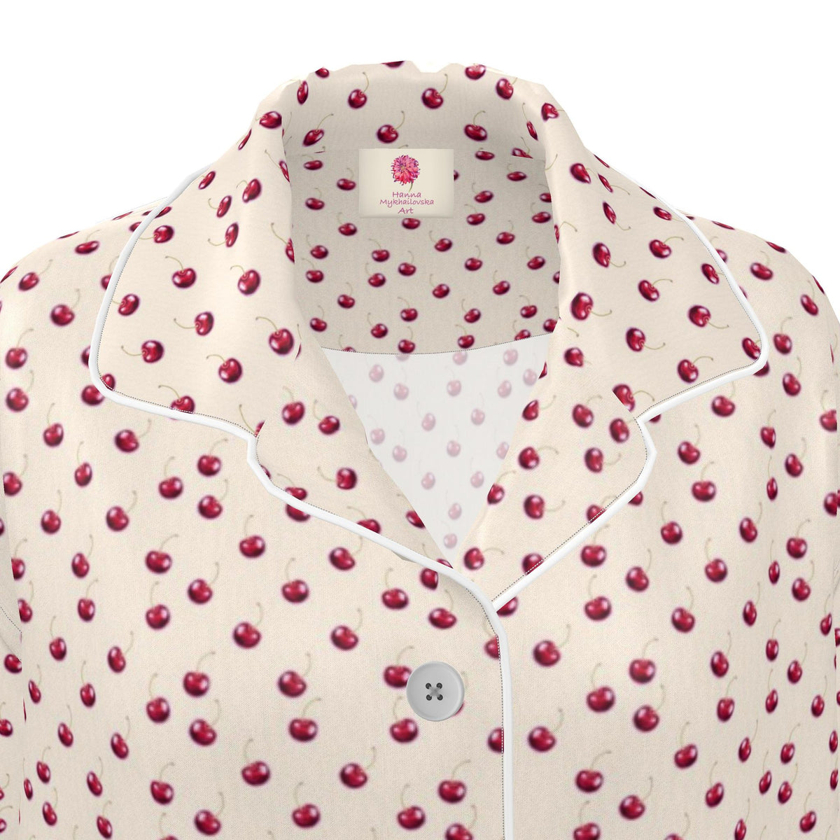 Silk Pajama Shirt Cherry | Beige and Red Color