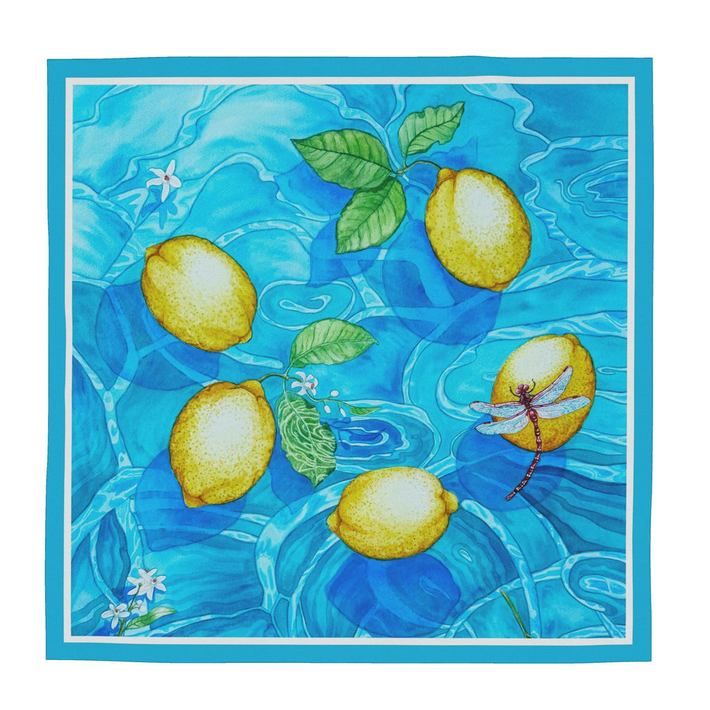 Silk Scarf Lemons in the Sea | Blue and Yellow Color