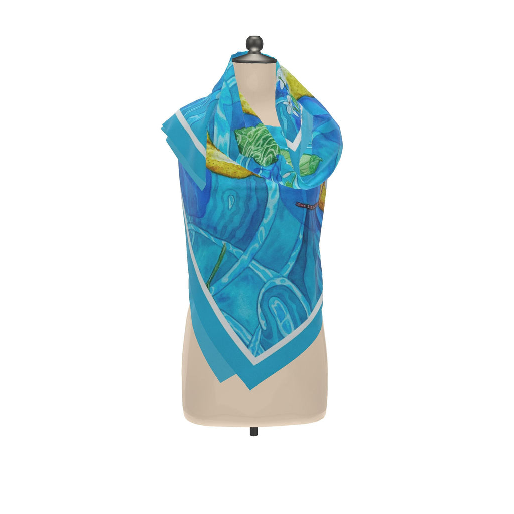 Silk Scarf Lemons in the Sea | Blue and Yellow Color