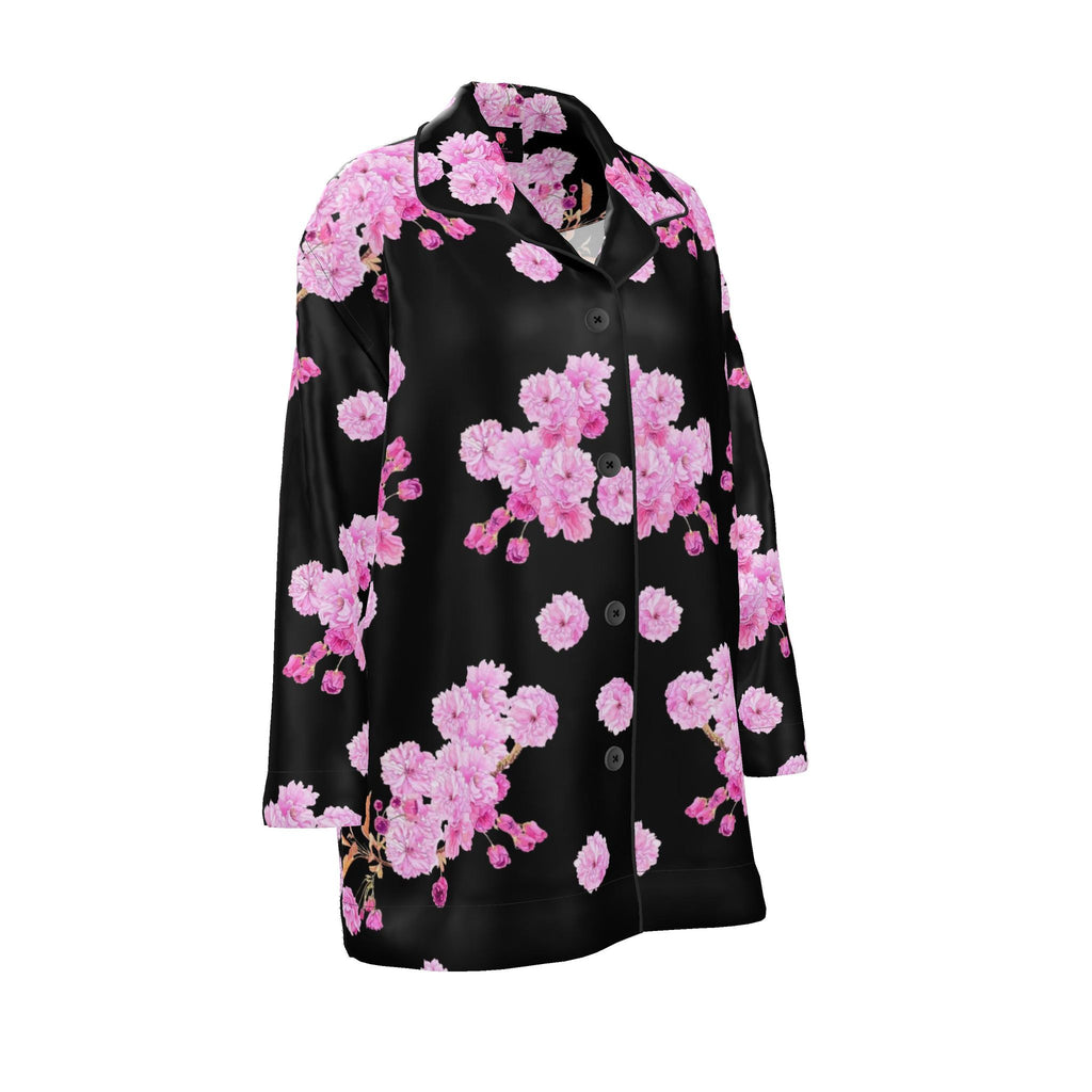 Silk Pajama Shirt Sakura | Black and Pink
