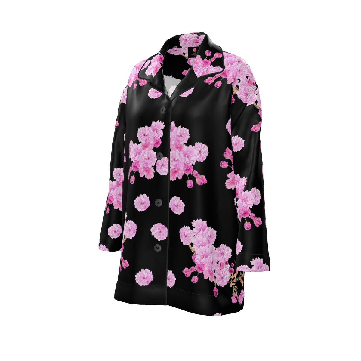 Silk Pajama Shirt Sakura | Black and Pink