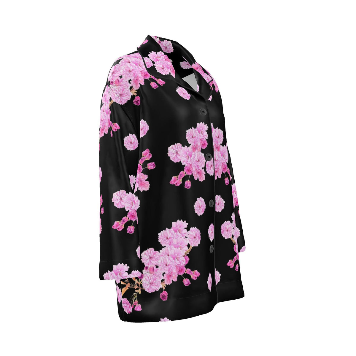 Silk Pajama Shirt Sakura | Black and Pink