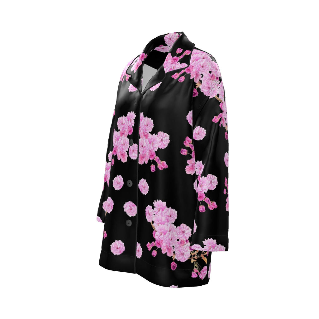 Silk Pajama Shirt Sakura | Black and Pink