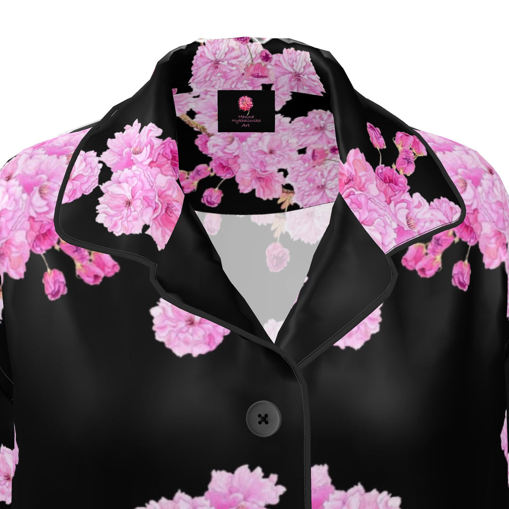 Silk Pajama Shirt Sakura | Black and Pink