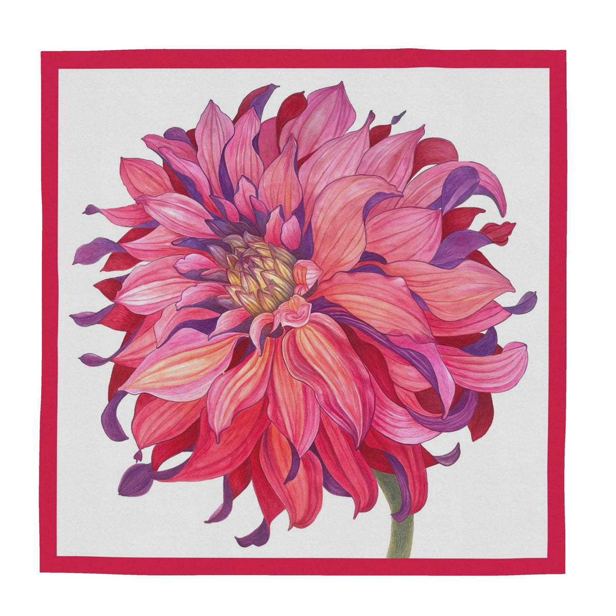 Flower Silk Scarf Сhrysanthemum | White and Red Color
