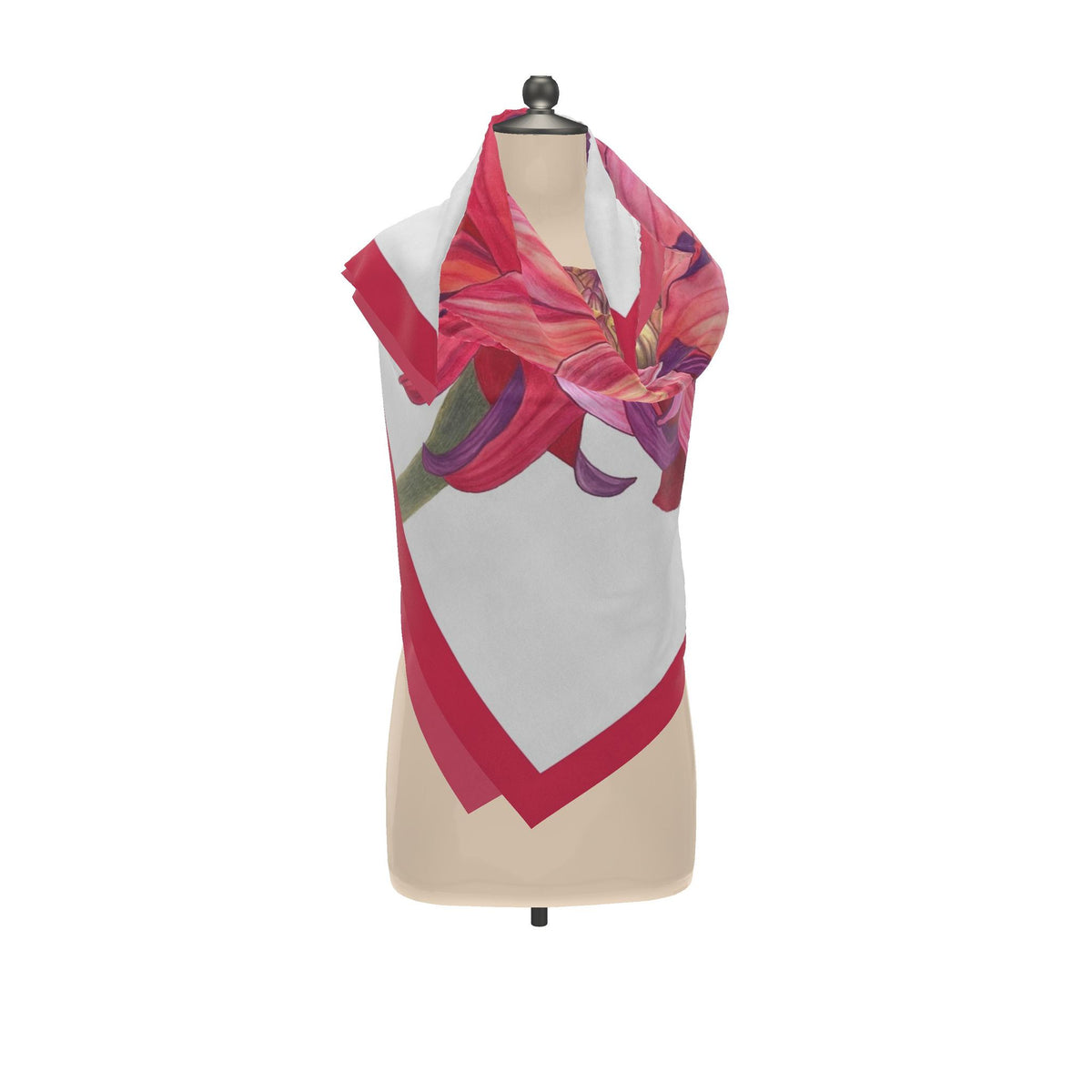 Flower Silk Scarf Сhrysanthemum | White and Red Color