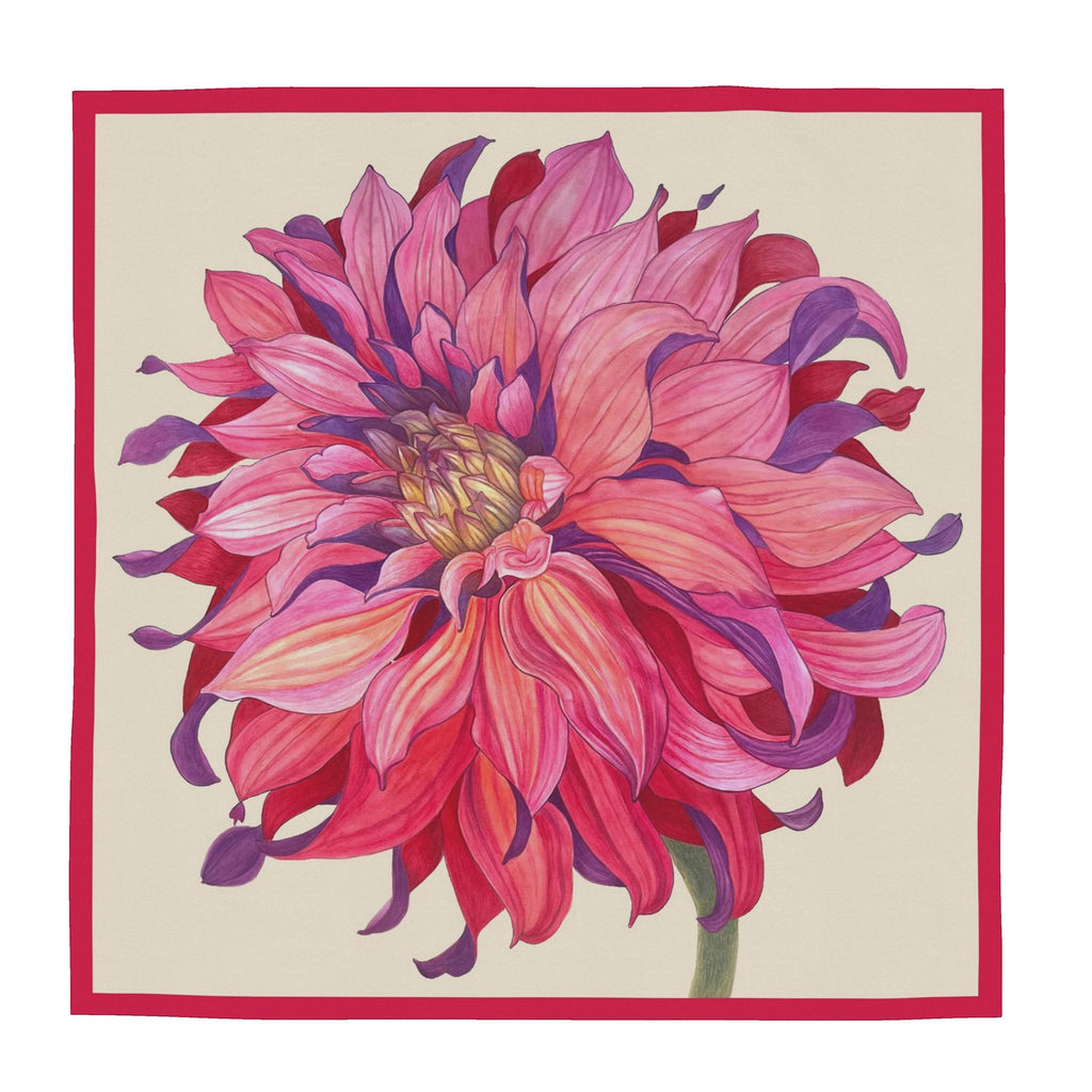 Flower Silk Scarf Chrysanthemum | Red and BBeige Color
