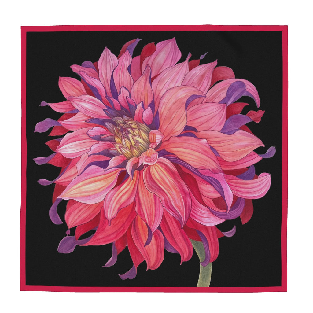 Flower Silk Scarf Chrysanthemum | Red and Black Color
