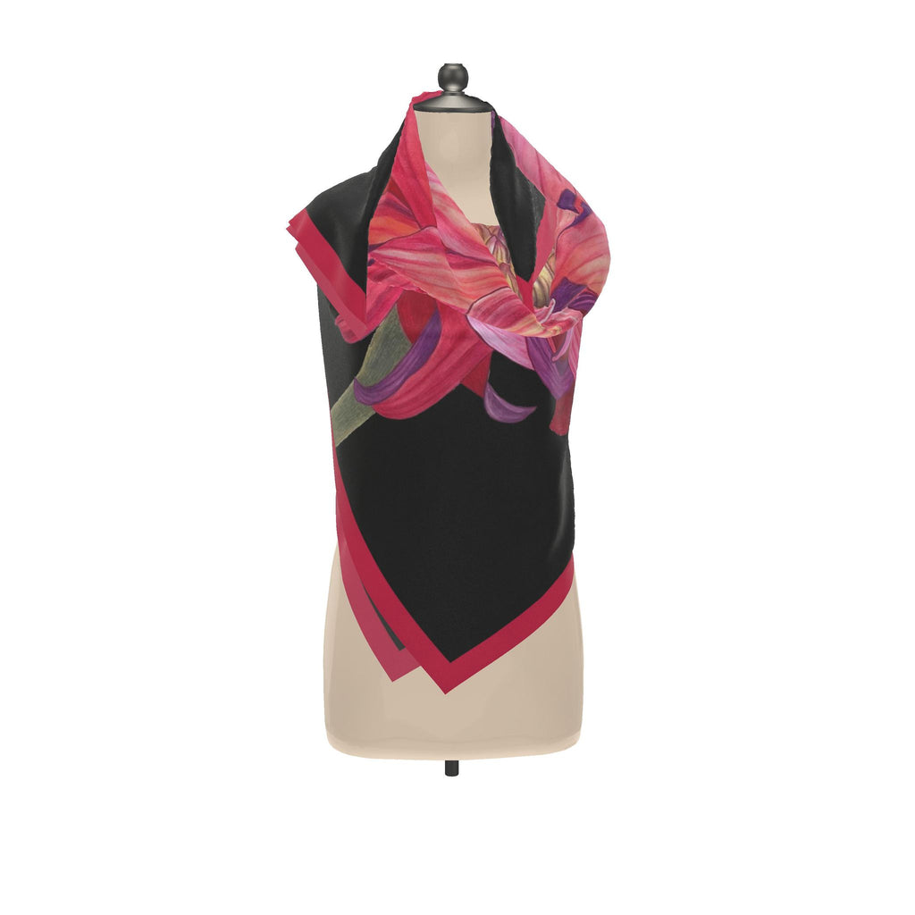 Flower Silk Scarf Chrysanthemum | Red and Black Color