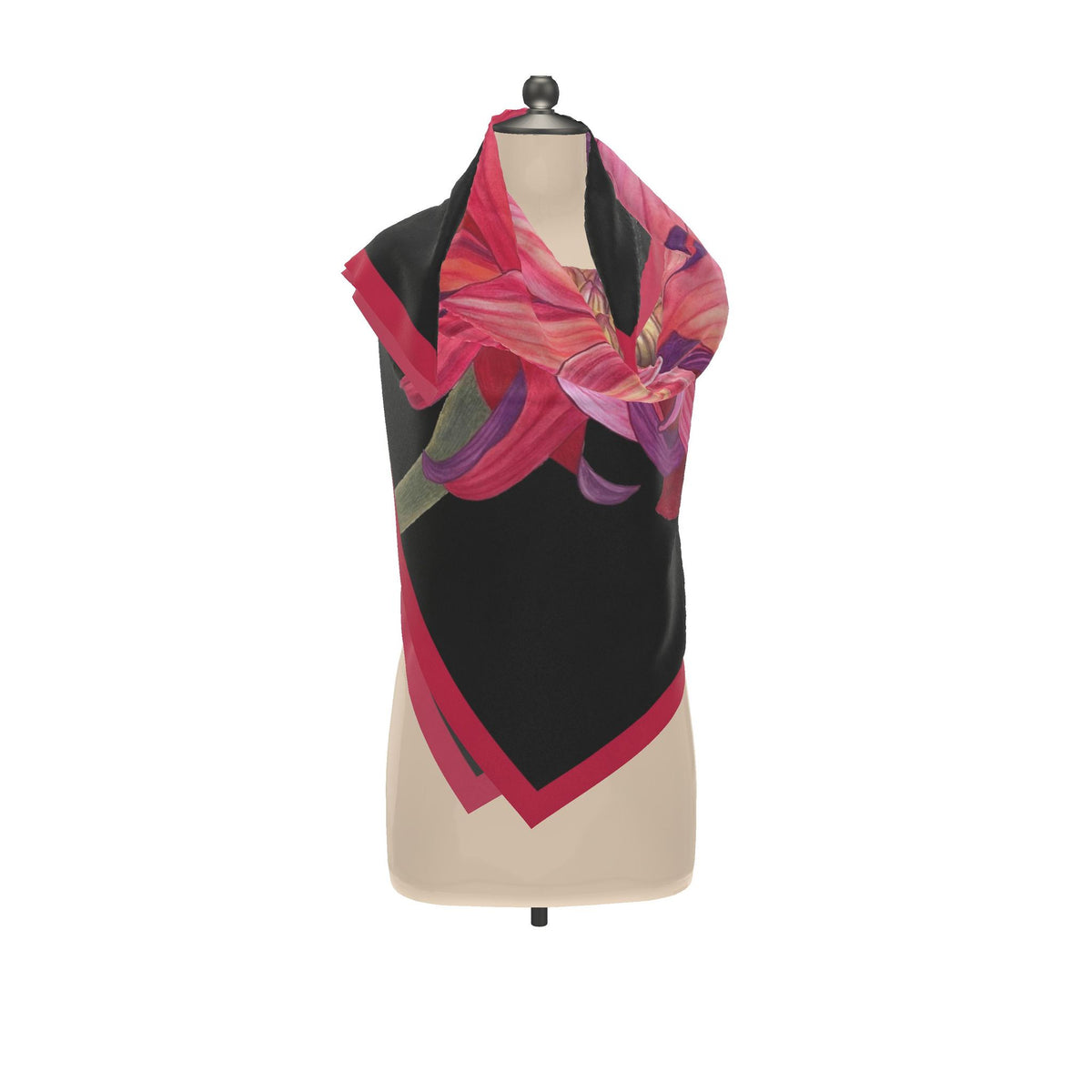 Flower Silk Scarf Chrysanthemum | Red and Black Color