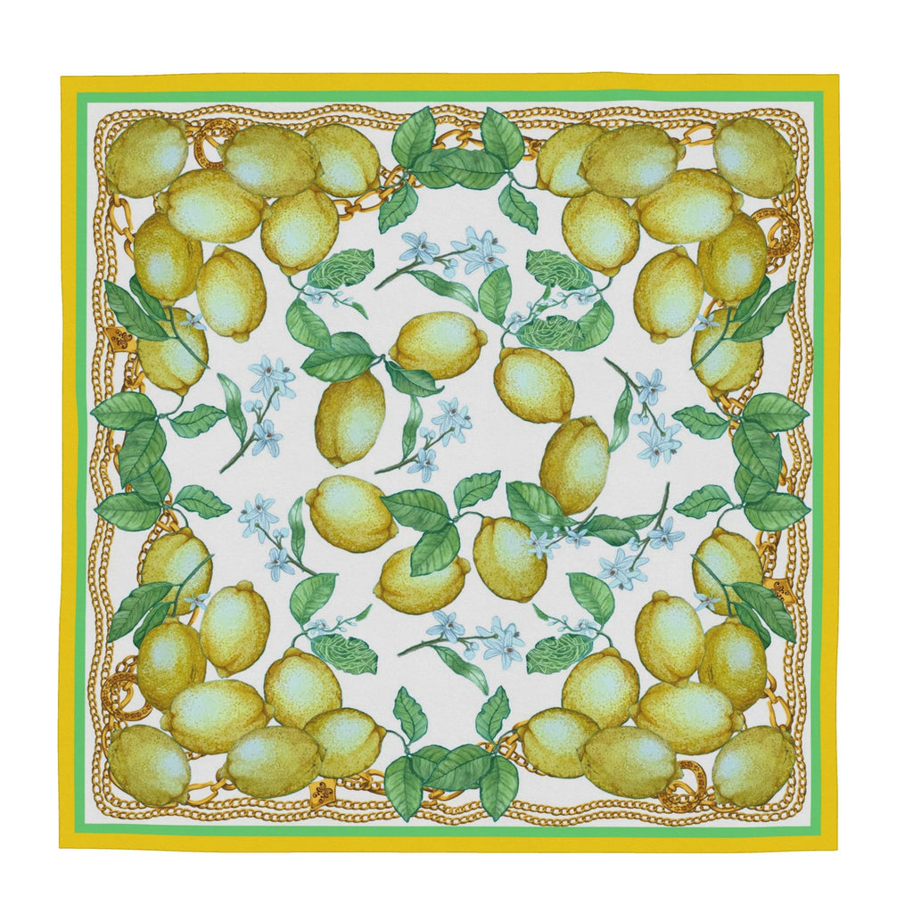 Silk Scarf Lemons | White Yellow Green Color