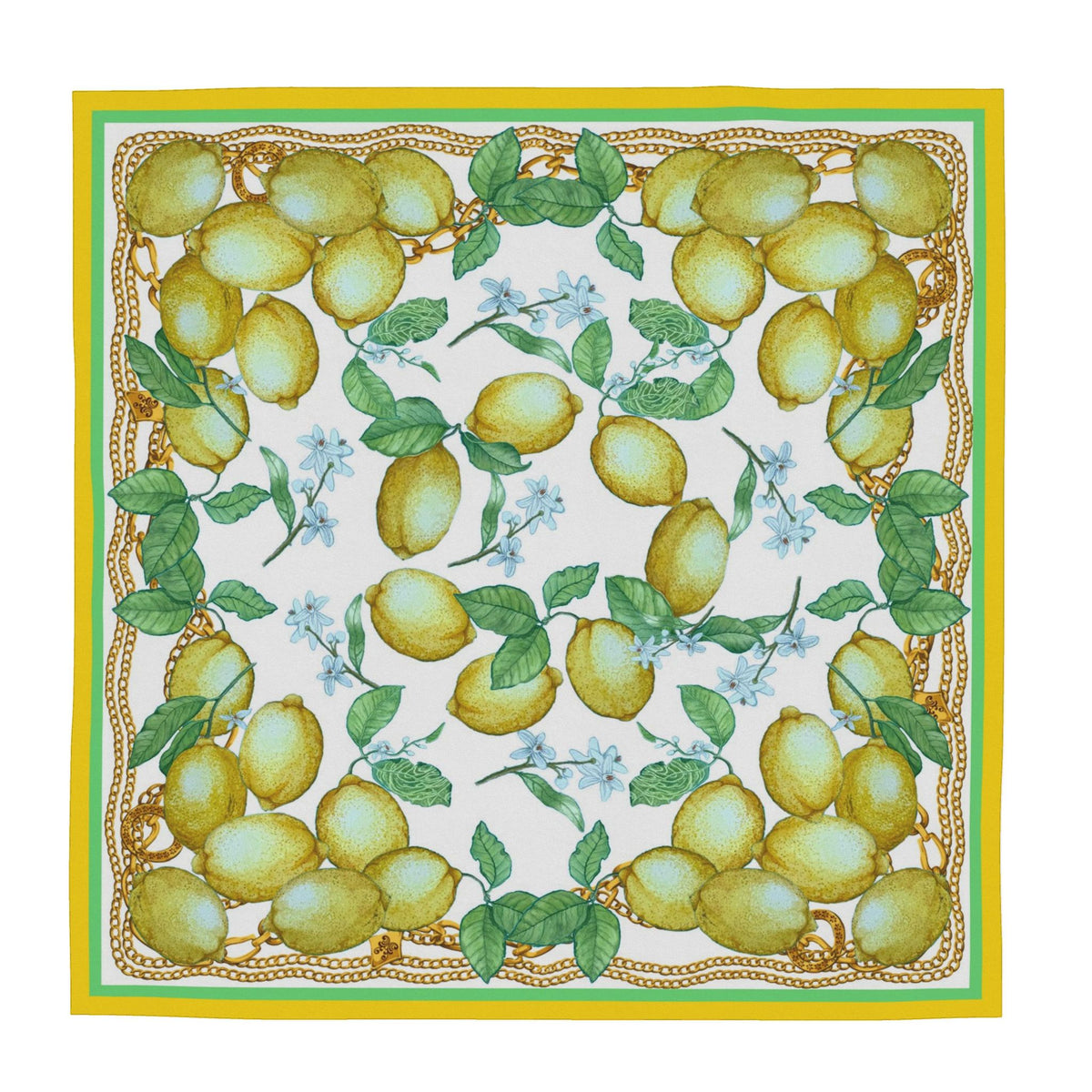 Silk Scarf Lemons | White Yellow Green Color