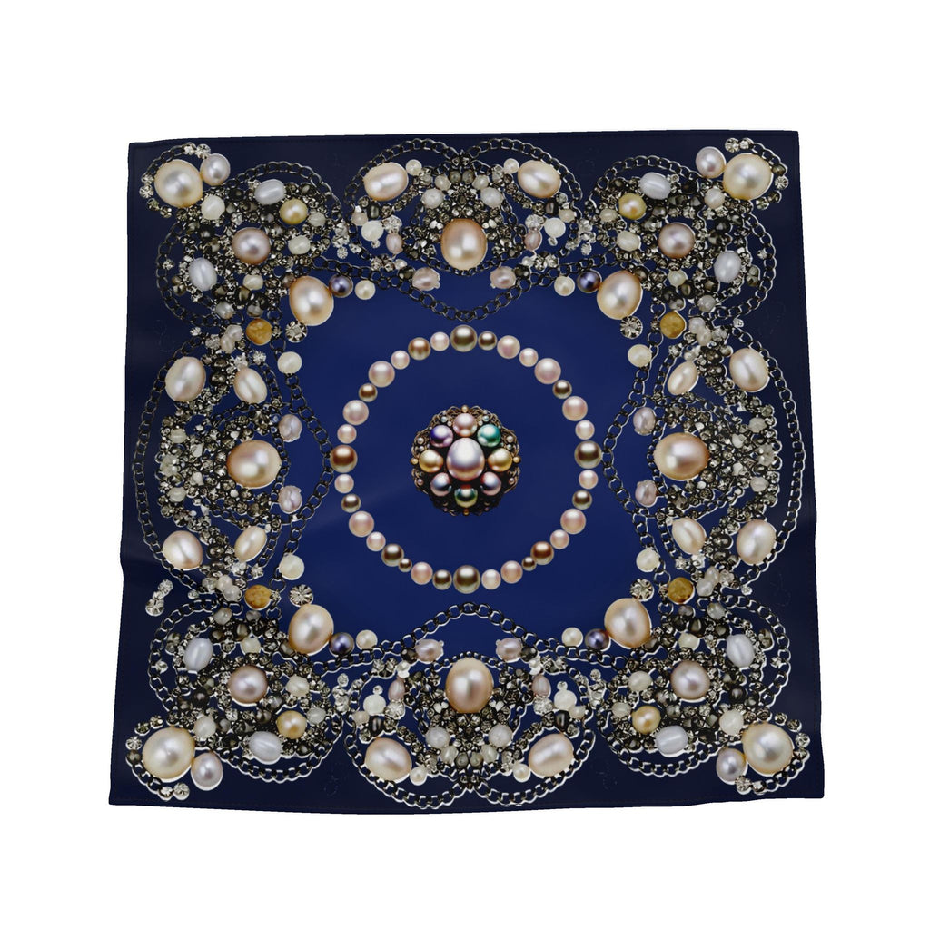 Silk Neck Scarf-Bandana Pearls | Deep Blue Color