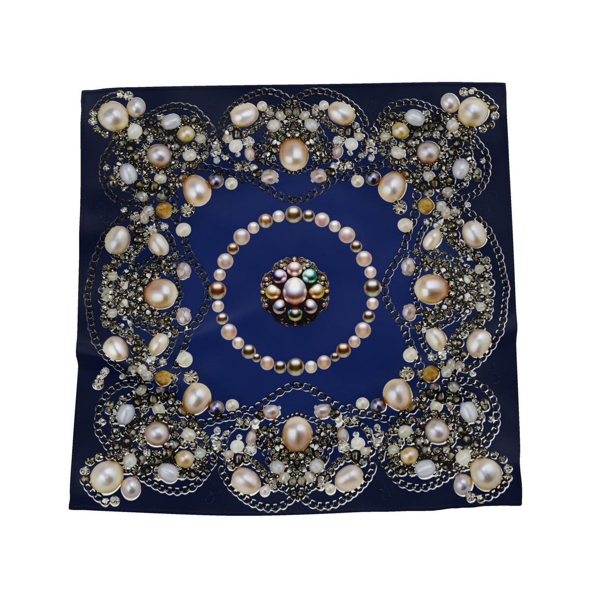 Silk Neck Scarf-Bandana Pearls | Deep Blue Color