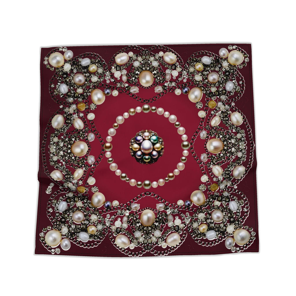 Silk Neck Scarf-Bandana Pearls | Deep Red Color