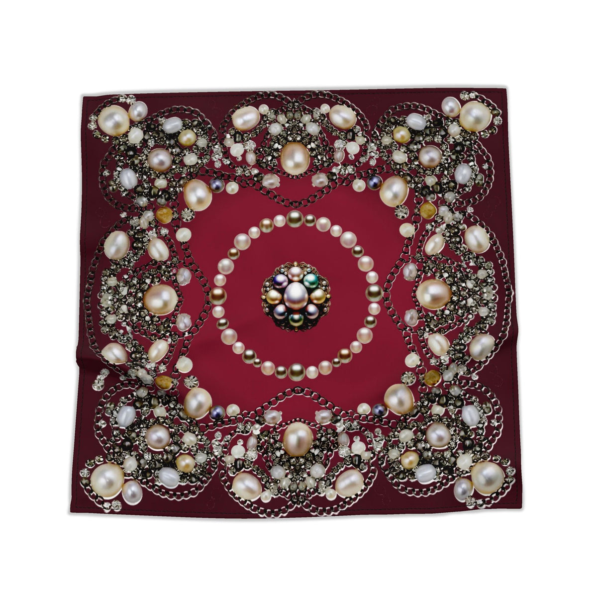 Silk Neck Scarf-Bandana Pearls | Deep Red Color
