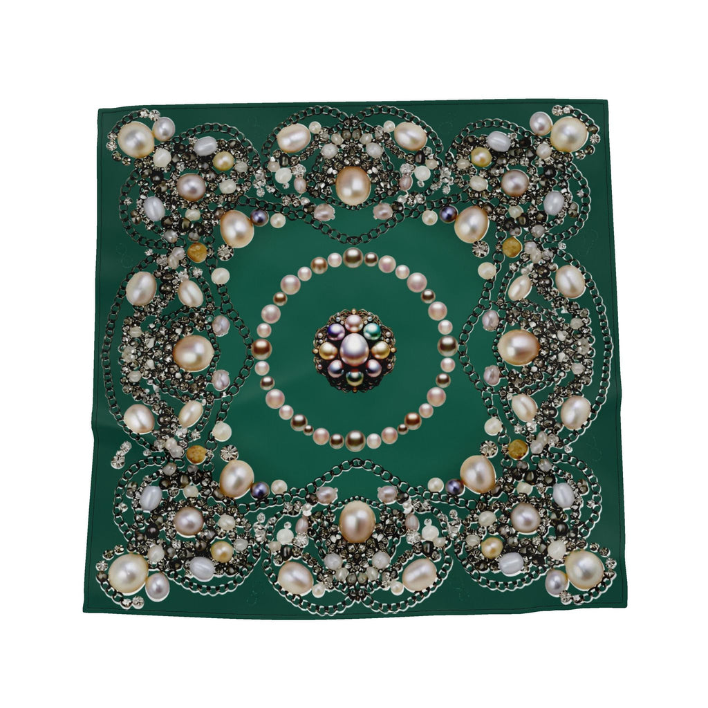 Silk Neck Scarf-Bandana Pearls | Deep Green Color