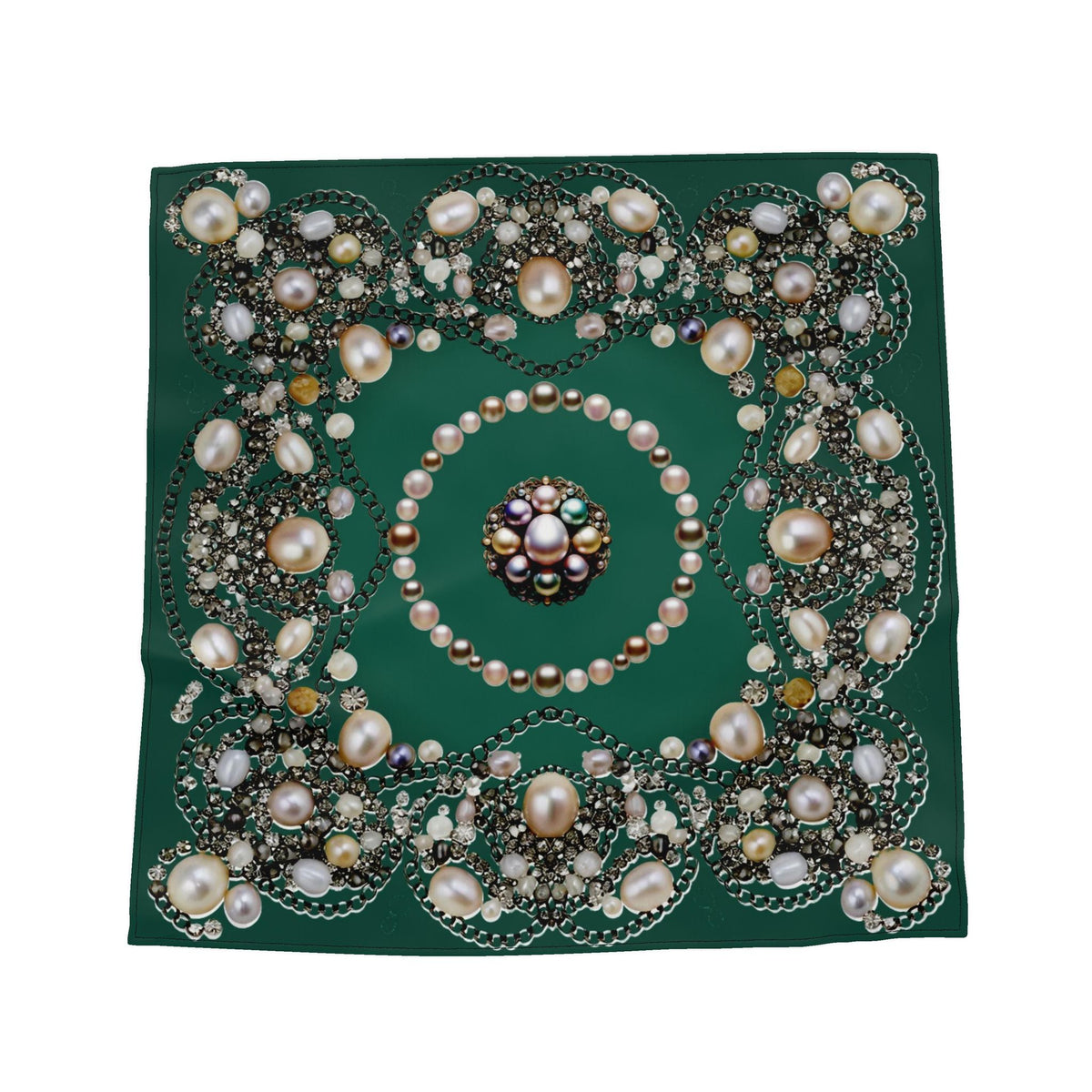 Silk Neck Scarf-Bandana Pearls | Deep Green Color