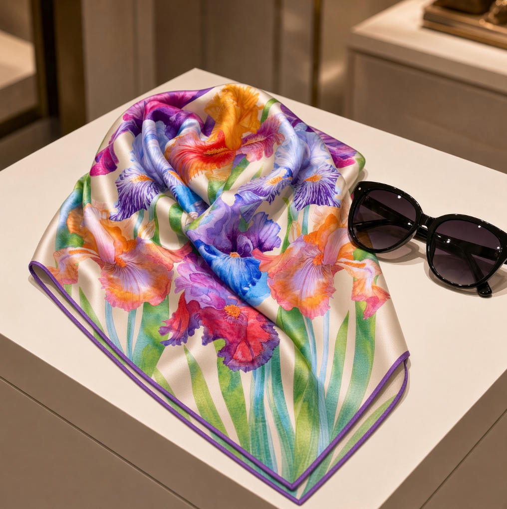 Flower Silk Scarf Irises